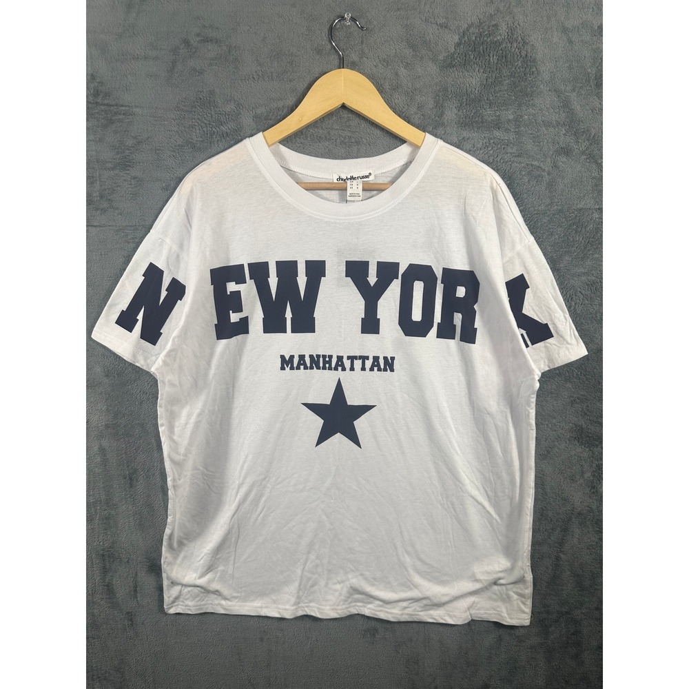 Charlotte Russe New York Manhattan Graphic Tee White Navy Blue Size L NWT